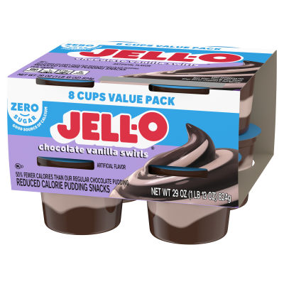 JELL-O Zero Sugar Chocolate Vanilla Swirls Pudding Snack Cups, 8 ct