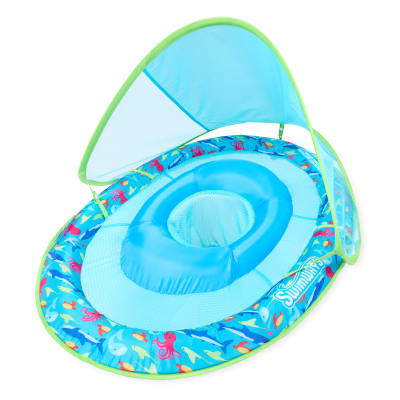 Swimways Premium Baby Spring Float, Travel-Friendly Inflatable Baby Pool Float with Sun Canopy for Kids 9-24 Months