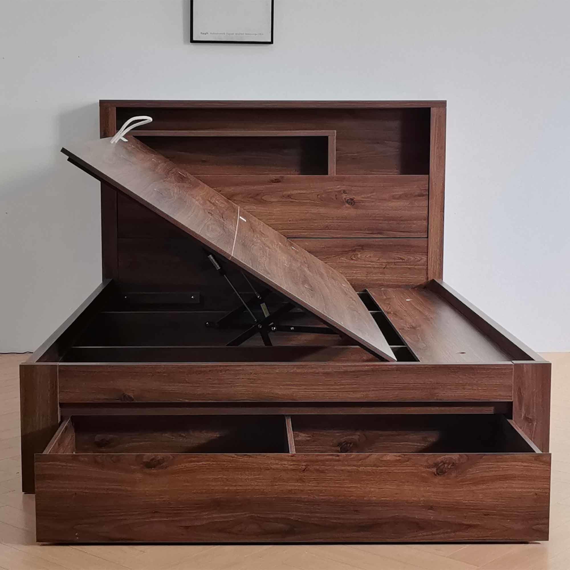 Product image of the  Bellevue Bed Frame, Side Gas Lift & End Drawer Base, Rustic Walnut from Forty Winks