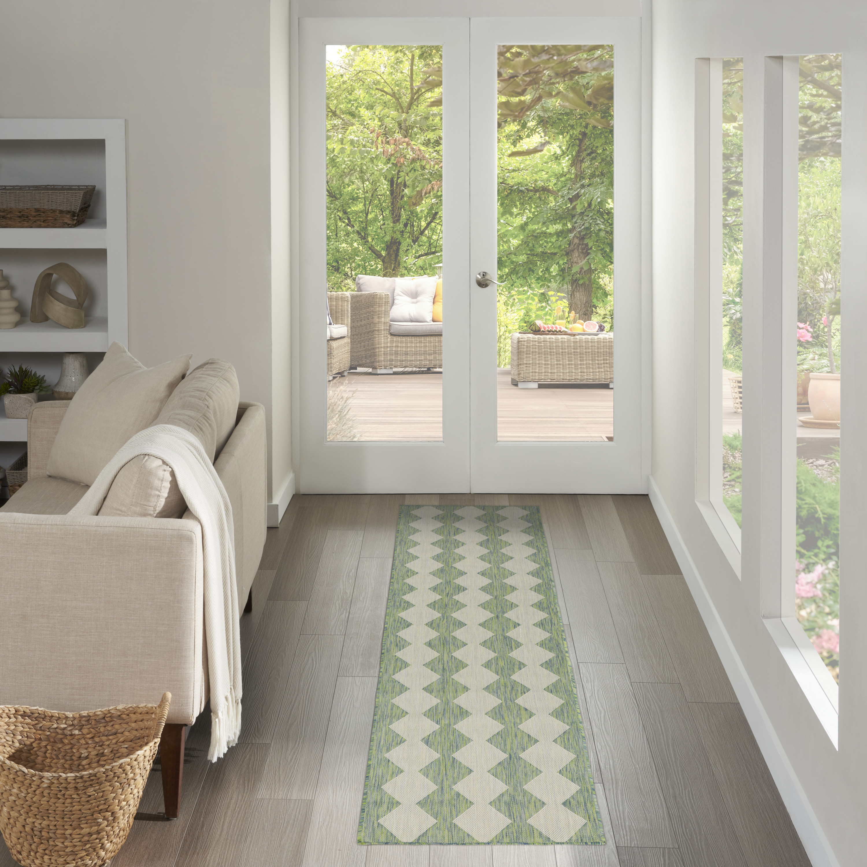 Nourison Positano 2' x 6' Blue Green Modern Rug