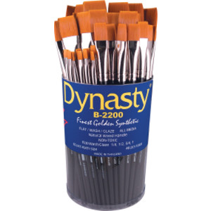 Finest Golden Synthetic Flat, Wash and Glaze Brush Canister, 40 Brushes