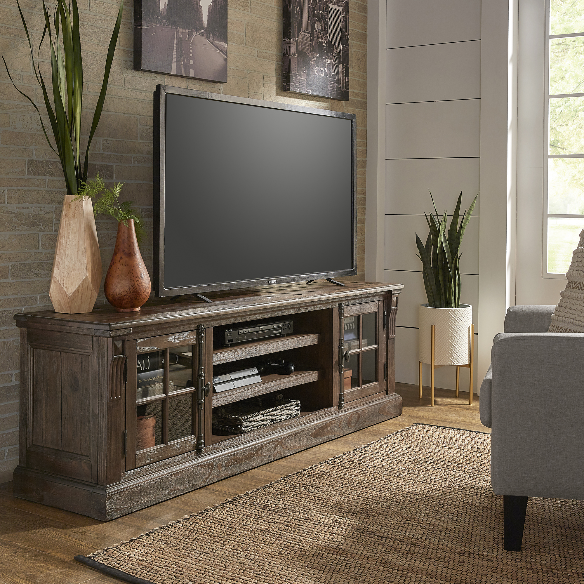 Brown Wire Brushed Finish TV Stand