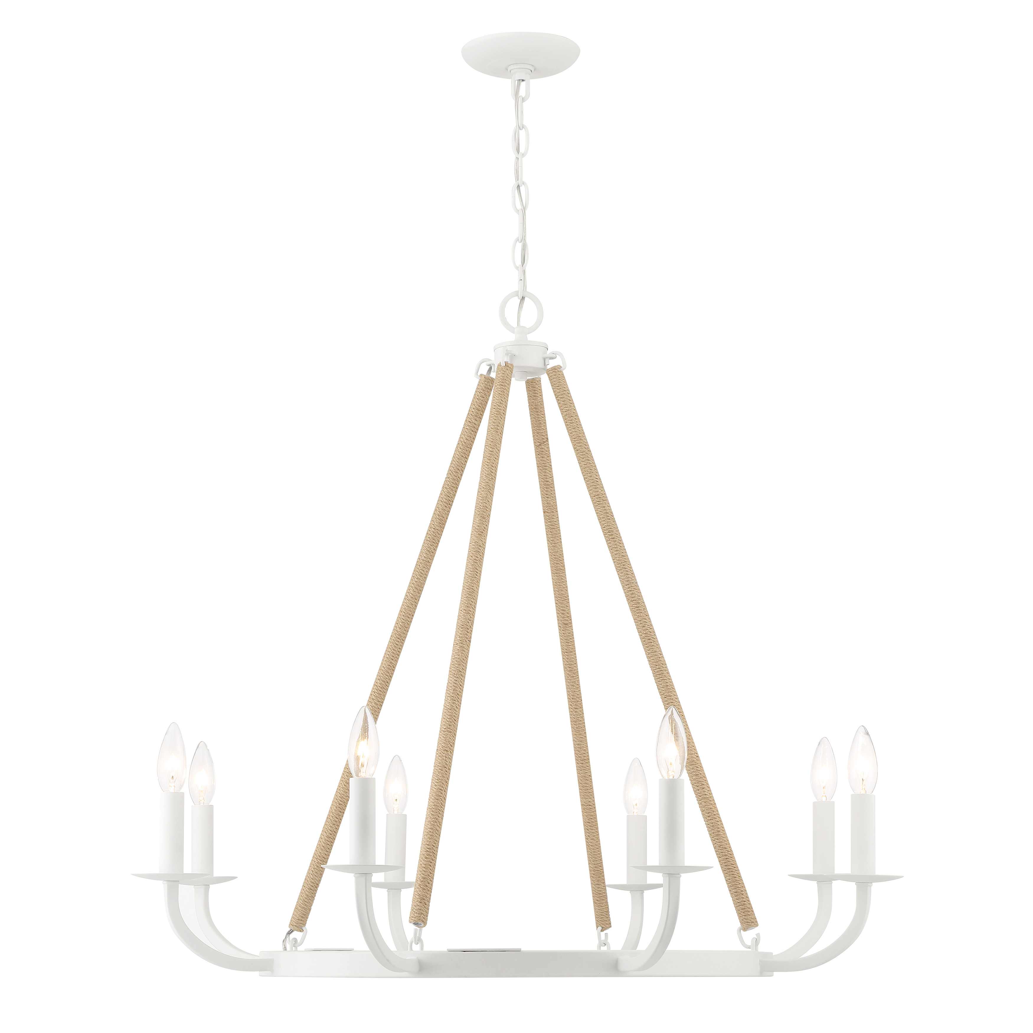 The Lanton chandelier brings modern sophistication with its 8-light configuration and Sand White finish. At 34 inches wide, it creates dramatic impact in dining rooms and foyers while maintaining clean, contemporary aesthetics. - alternate view