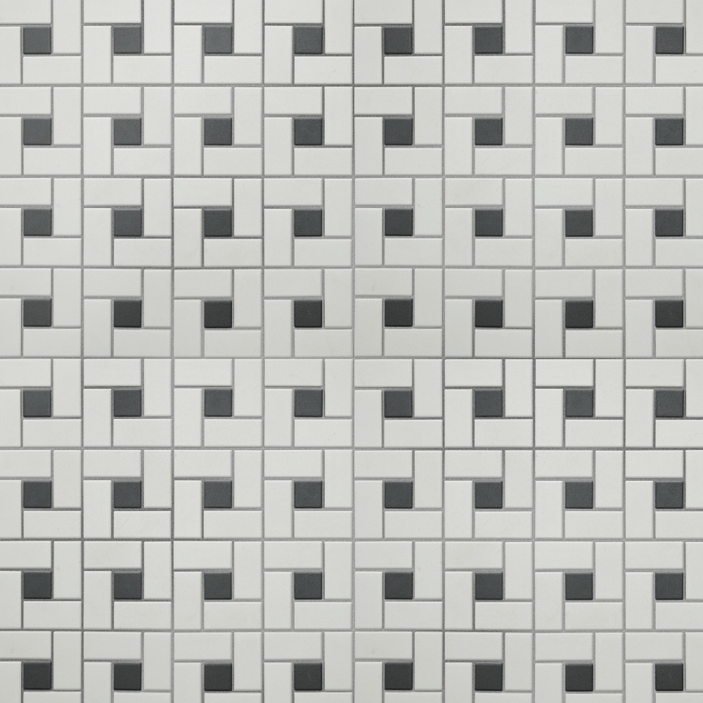 Gotham Spiral Unglazed White with Black Dot 11-3/4 in. x 11-3/4 in. Porcelain Mosaic Tile