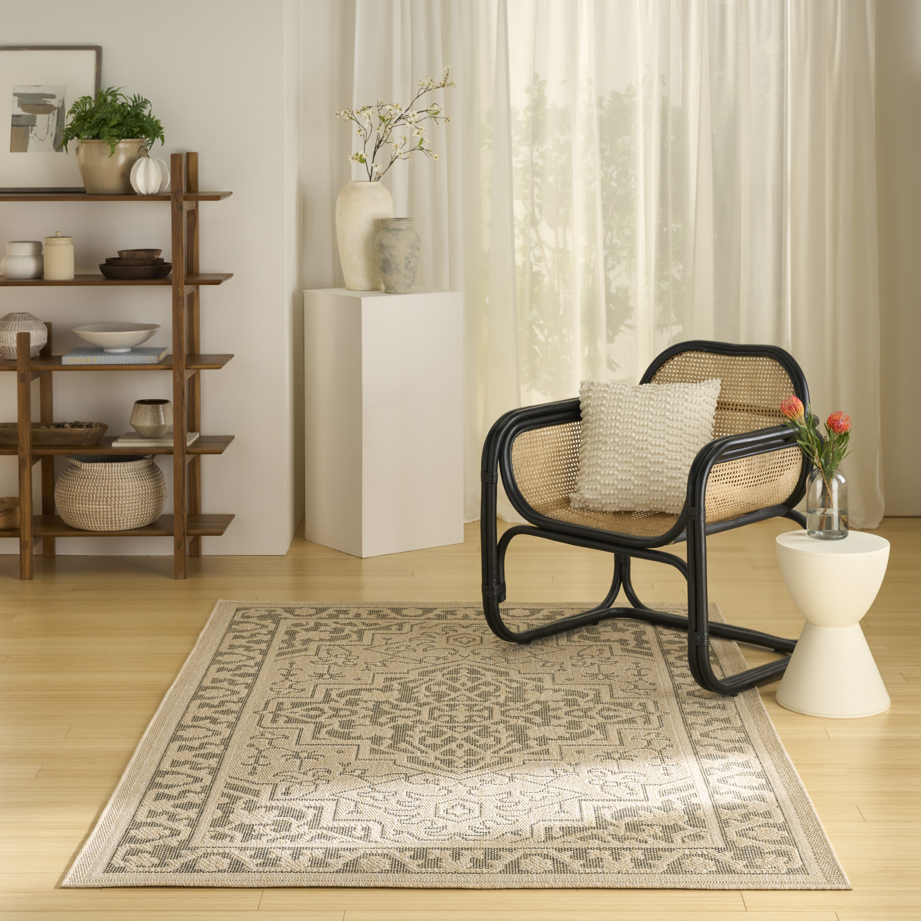 Nourison Tulum 6' x 9' Taupe Olive Outdoor Rug