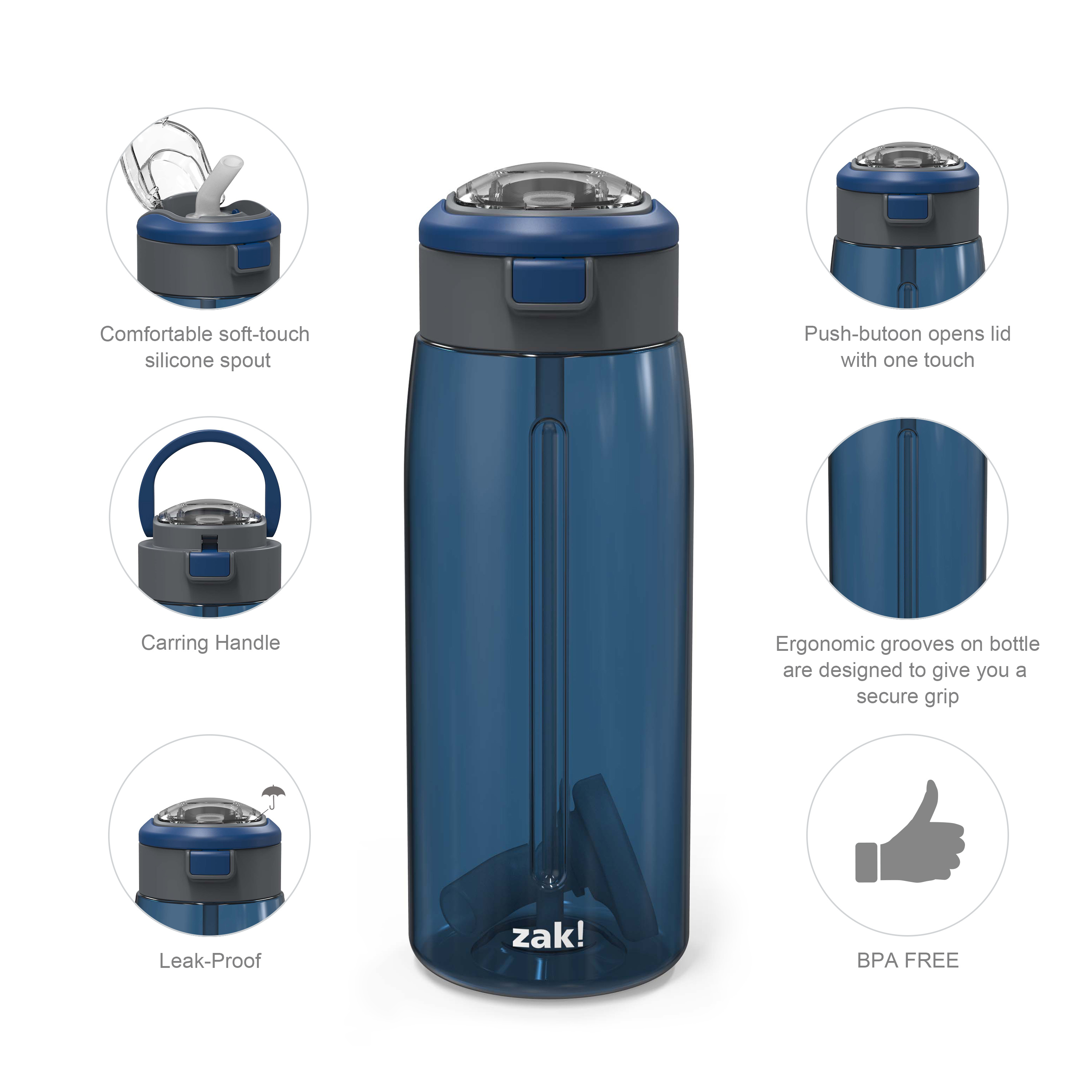 Genesis 32 ounce Reusable Plastic Water Bottle with Interchangeable Spouts, Indigo slideshow image 4