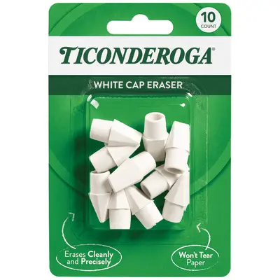 Ticonderoga Pencil Cap Erasers, White, 10 Count