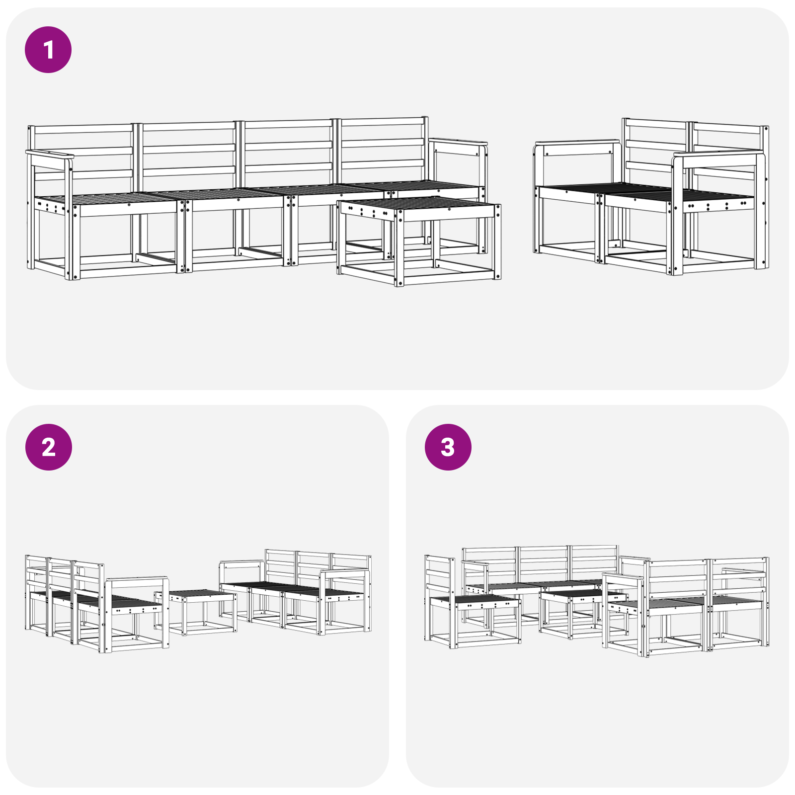 Buiten bankenset 7 pcs Wit 59 x 59 x 37 cm Massief Acaciahout image 5