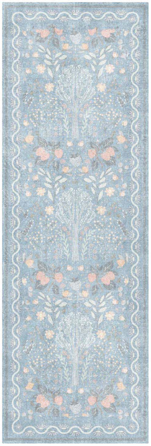 Nourison Botanical Washables 2' x 6' Light Blue Multicolor Modern Indoor Rug
