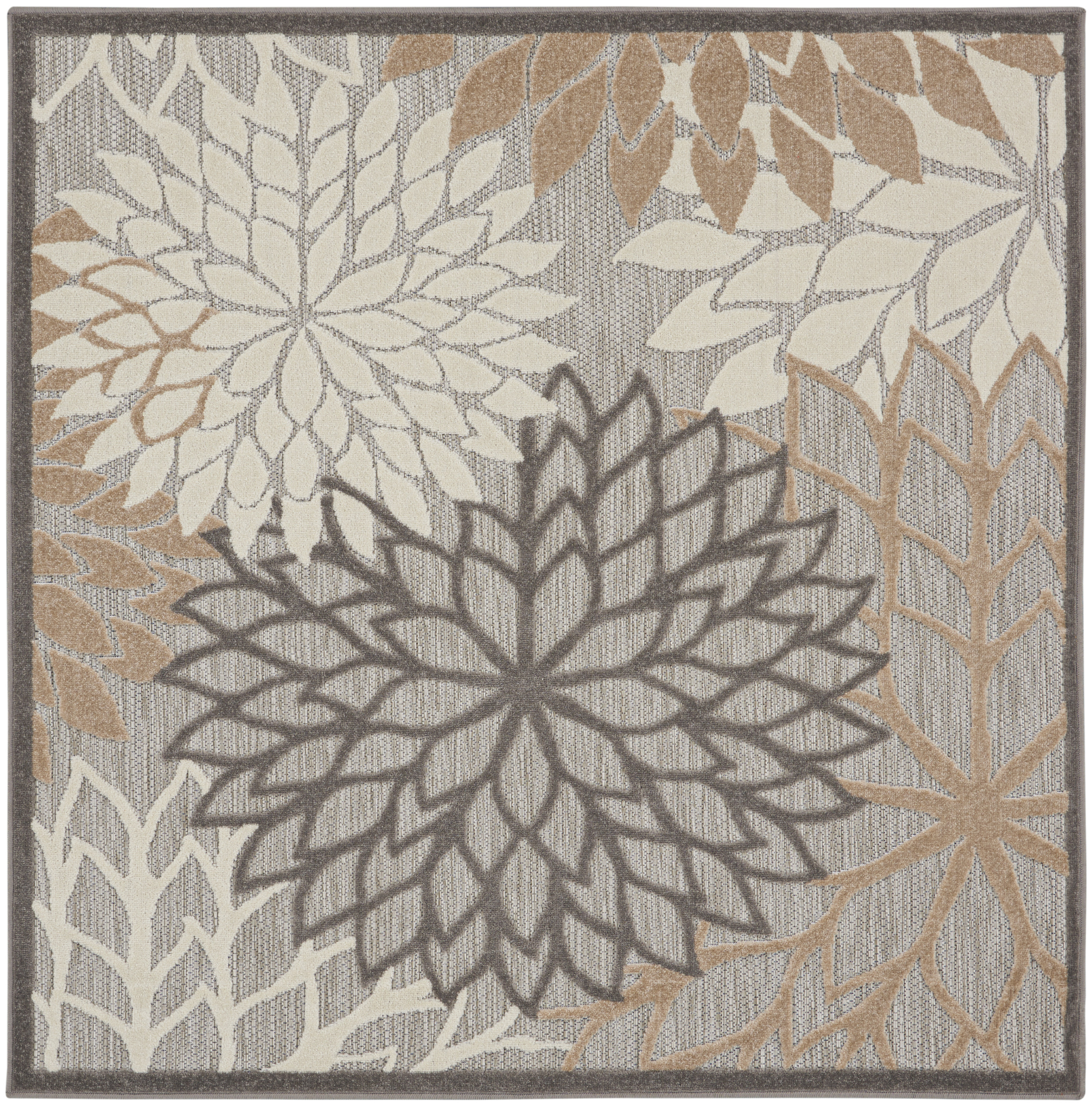 Nourison Aloha 5'3" x Square Natural Tropical Rug