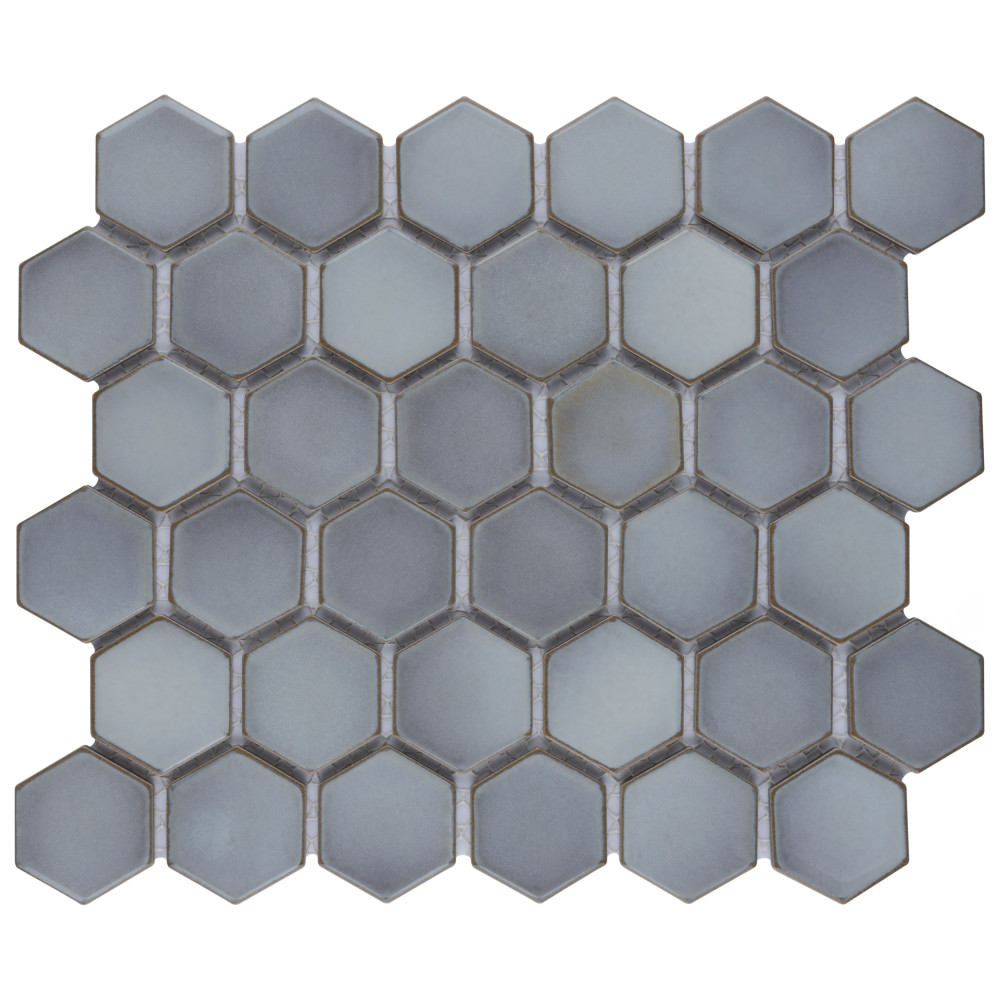 Sample – Hudson Due 2″ Hex Grey Eye Porcelain Mosaic Tile