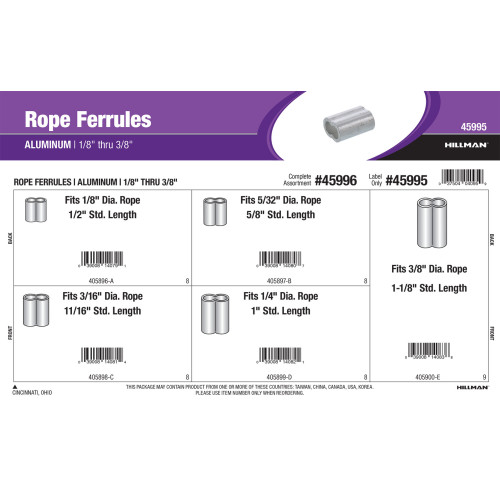 Aluminum Rope Ferrules Assortment (1/8