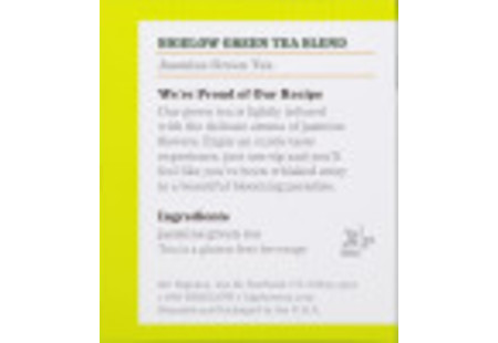 Ingredient panel ofJasmine Green Tea box