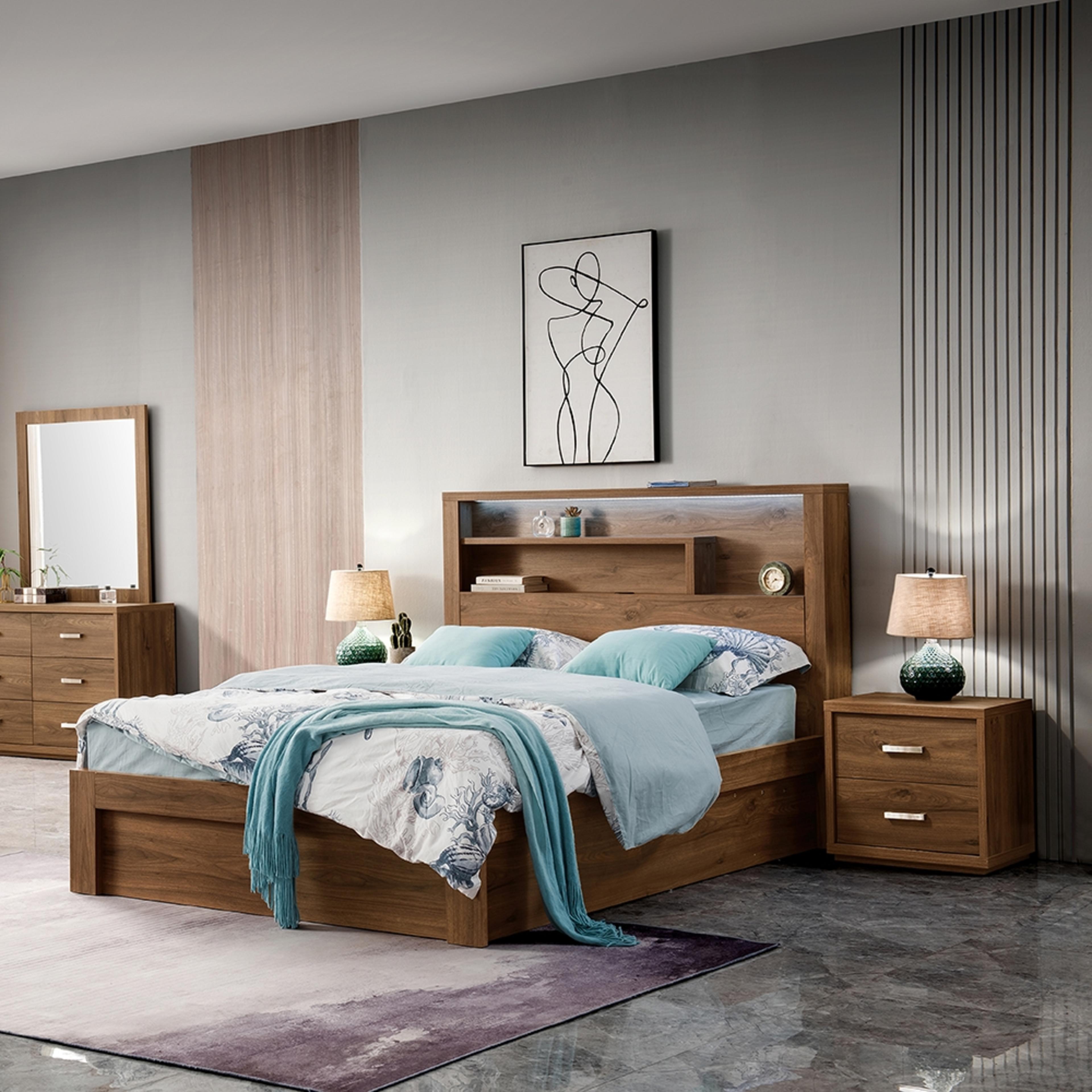 Lifestyle image of the  Bellevue Bedside Table (2 Drawer), Rustic Walnut from Forty Winks