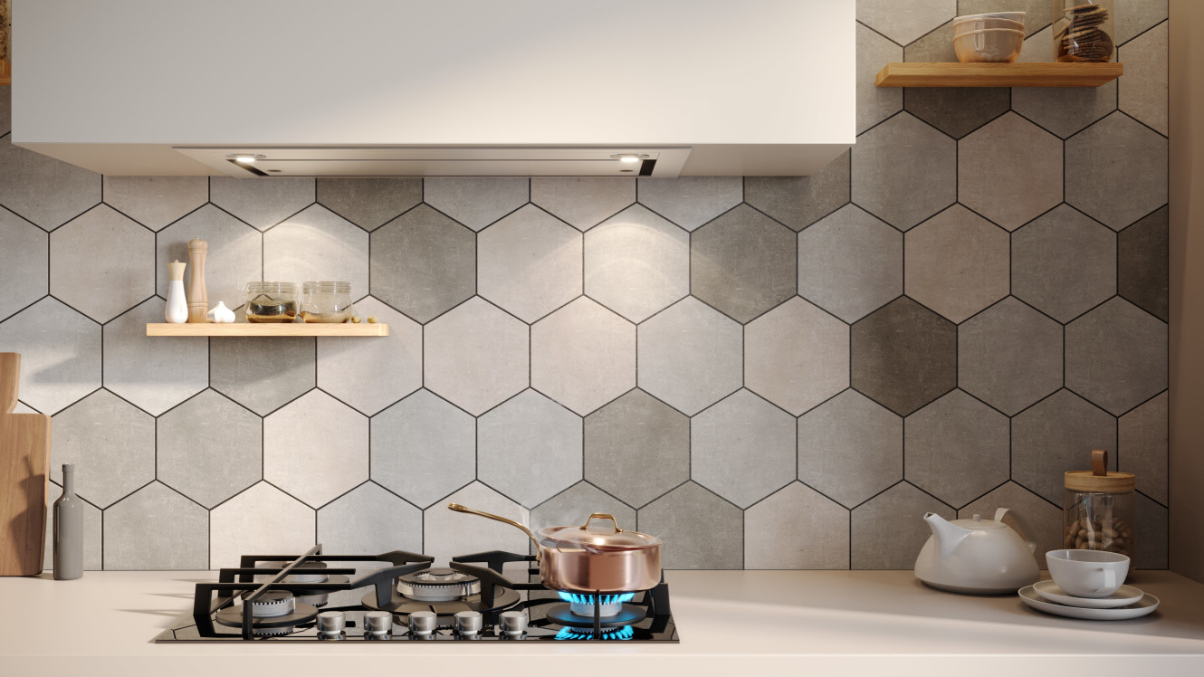 City Beige, Cement and Gray 7x8 Hexagon Matte City Beige, Cement and Gray 7x8 Hexagon Matte