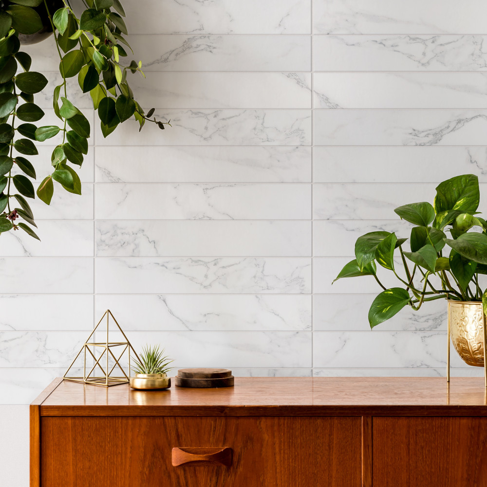 Tinos White 3-1/8 in. x 17-3/8 in. Porcelain Floor and Wall Tile