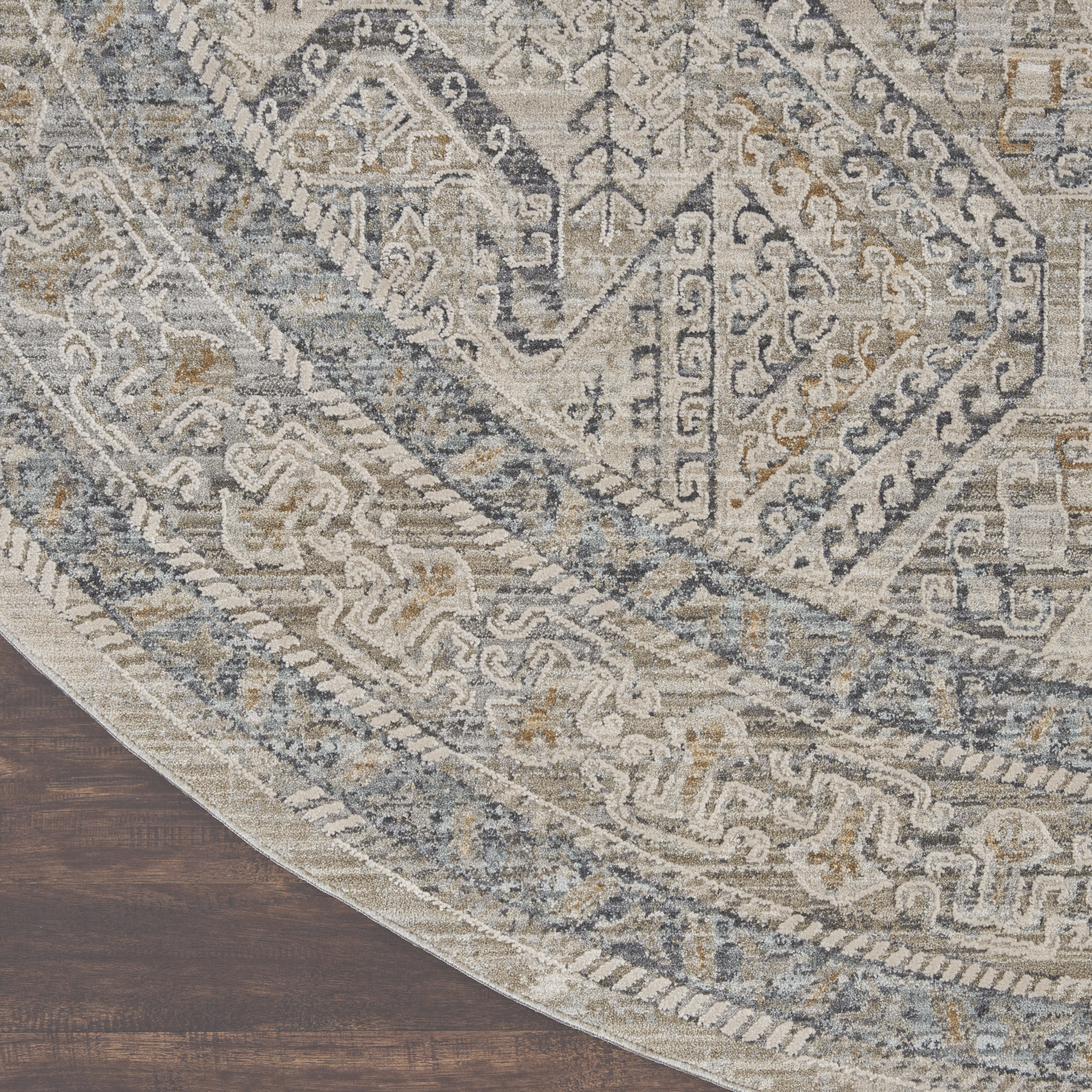 Nourison Lynx 7’10” x Round Ivory Grey Blue Vintage Indoor Rug