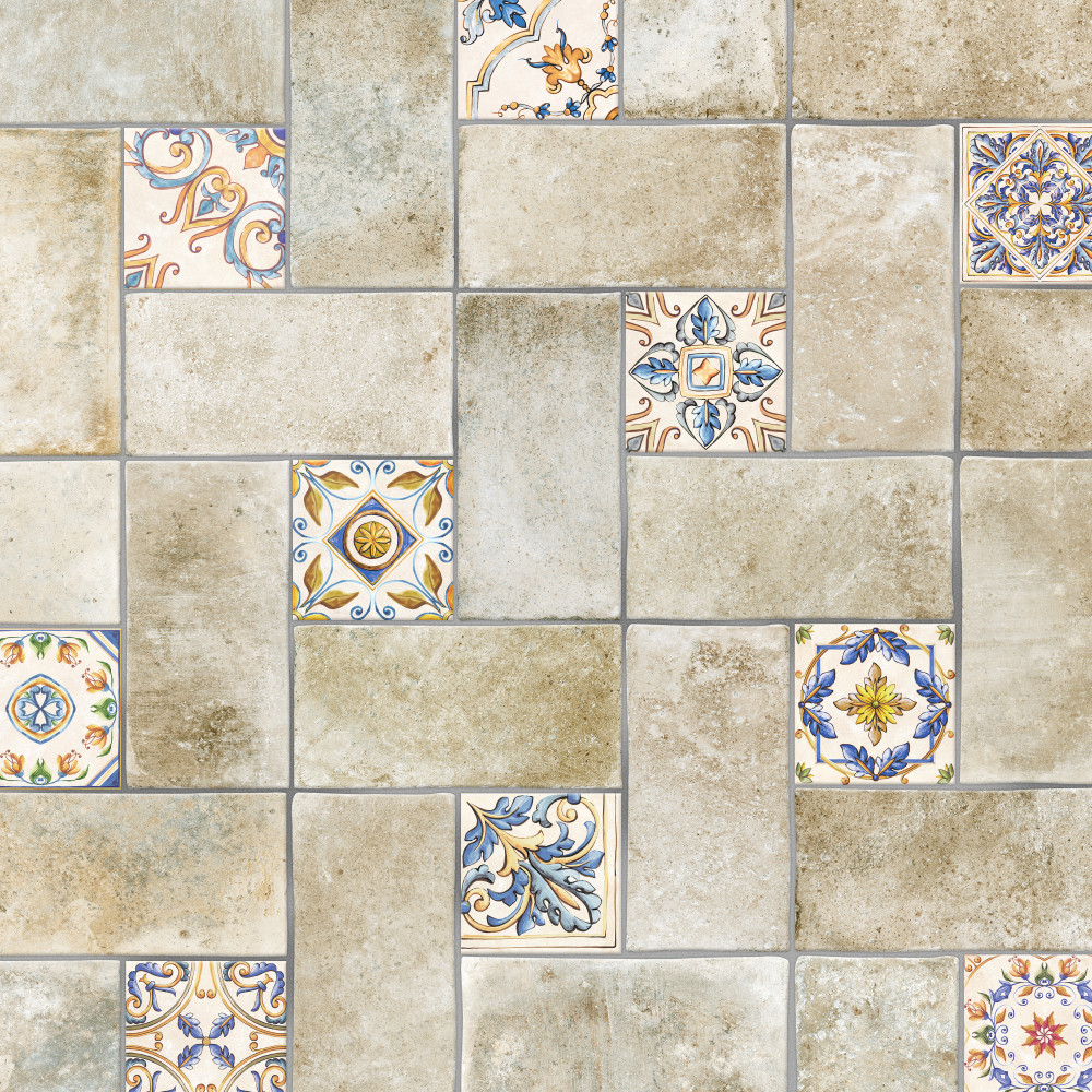 Toscana Spirale Certaldo with Giotto Deco 15-7/8 in. x 23-3/4 in. Porcelain Floor and Wall Tile