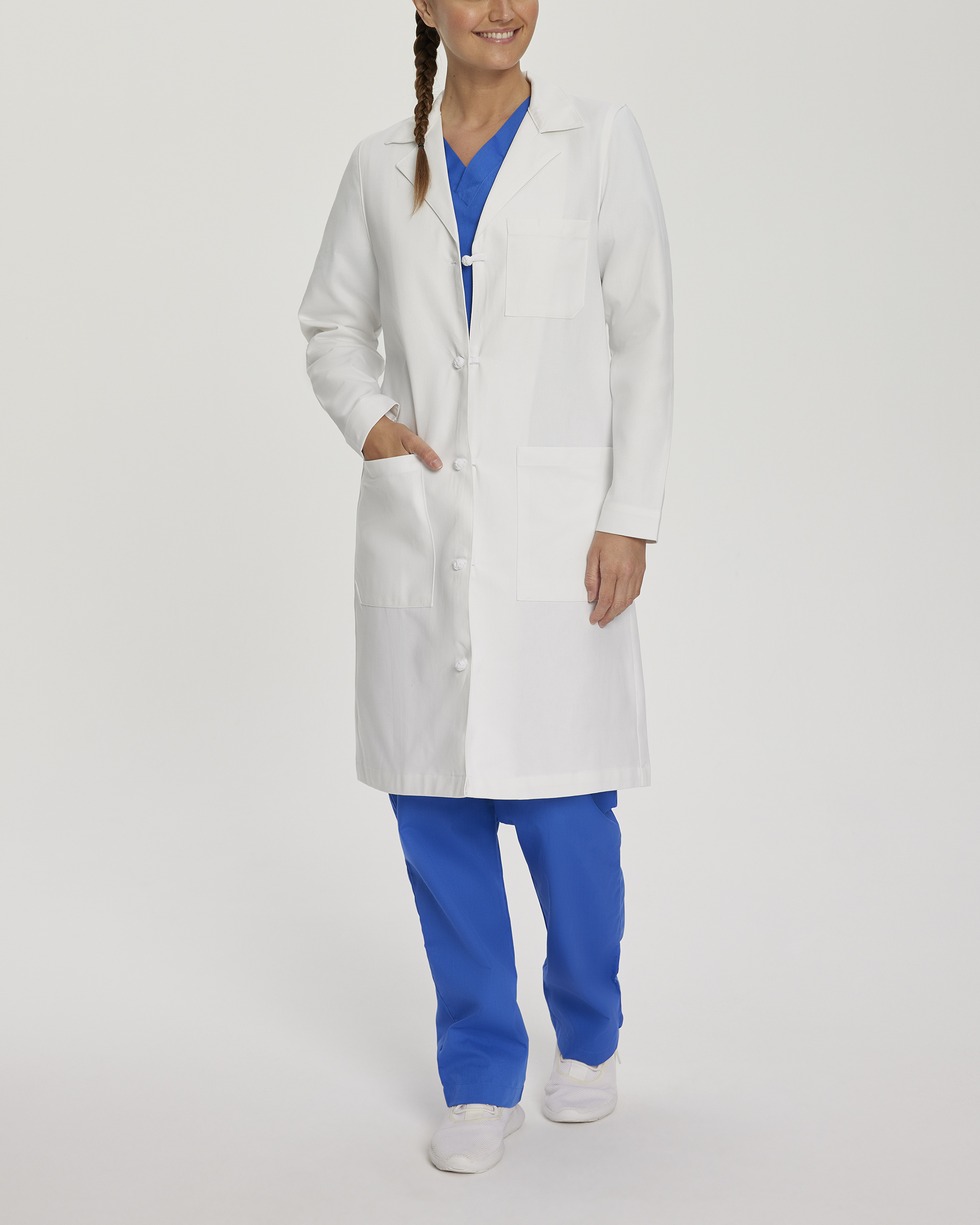 Landau Women&#8216;s 3-Pocket Full-Length White Coat-White Coats