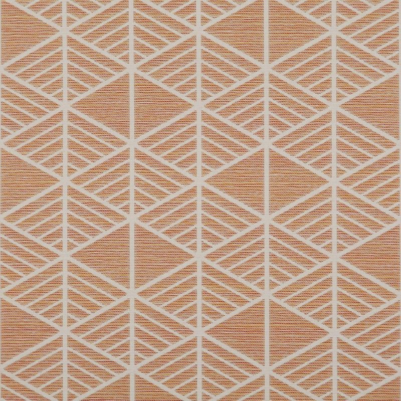 Woven textile with white lattice of diagonal-striped diamonds; lying flat and covering a surface, close-up, evenly lit, warm terracotta background.
