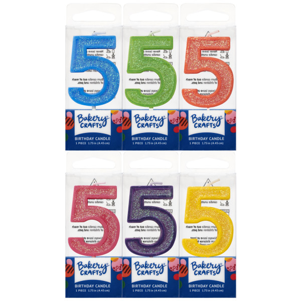 5 Mini Glitter Numeral Candles