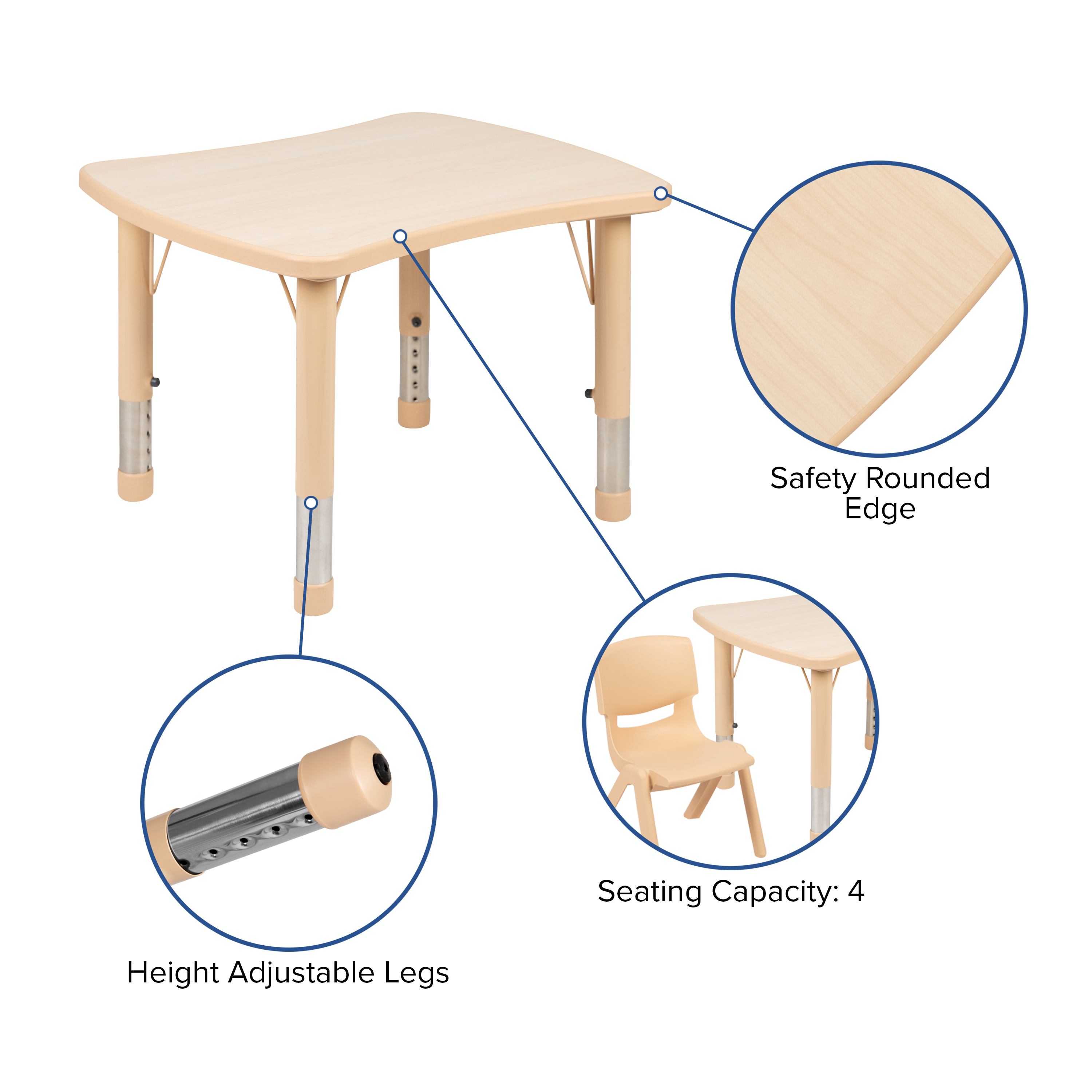 21,875" B x 26,625" L Rechteck Natur Kunststoff Aktivität Tisch Set mit 4 Stühlen - Bild 8 von 13