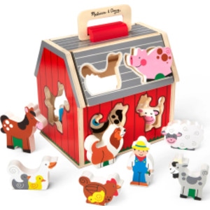 Take-Along Wooden Sorting Barn with 10 Farm Play Pieces for Ages 2 to 5