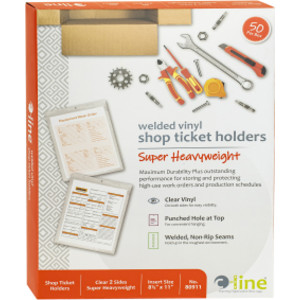Vinyl Shop Ticket Holders, Welded, Both Sides Clear, 8-1/2" x 11", Box of 50