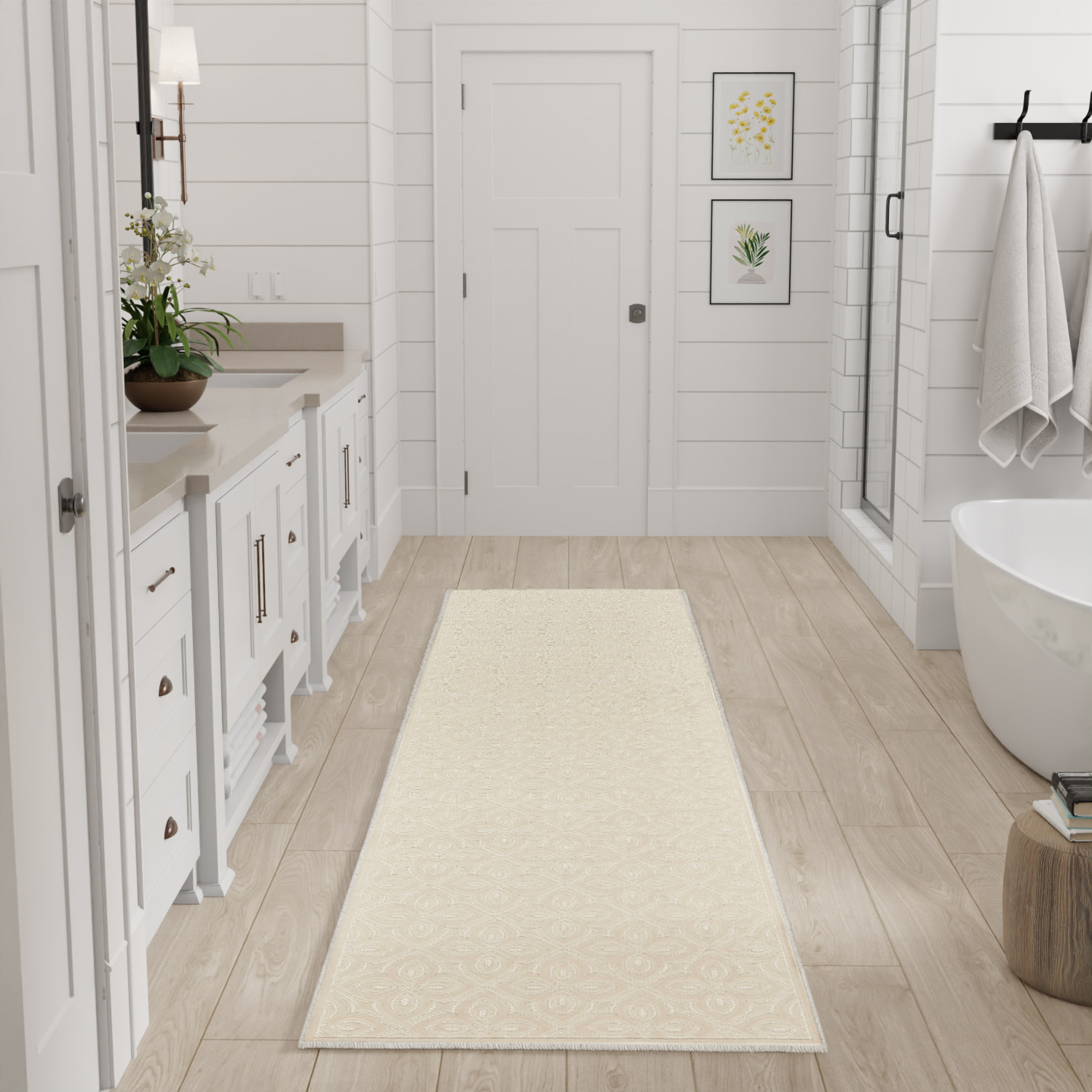 Nourison Washable Charm 2'2" x 10' Ivory Contemporary Indoor Rug
