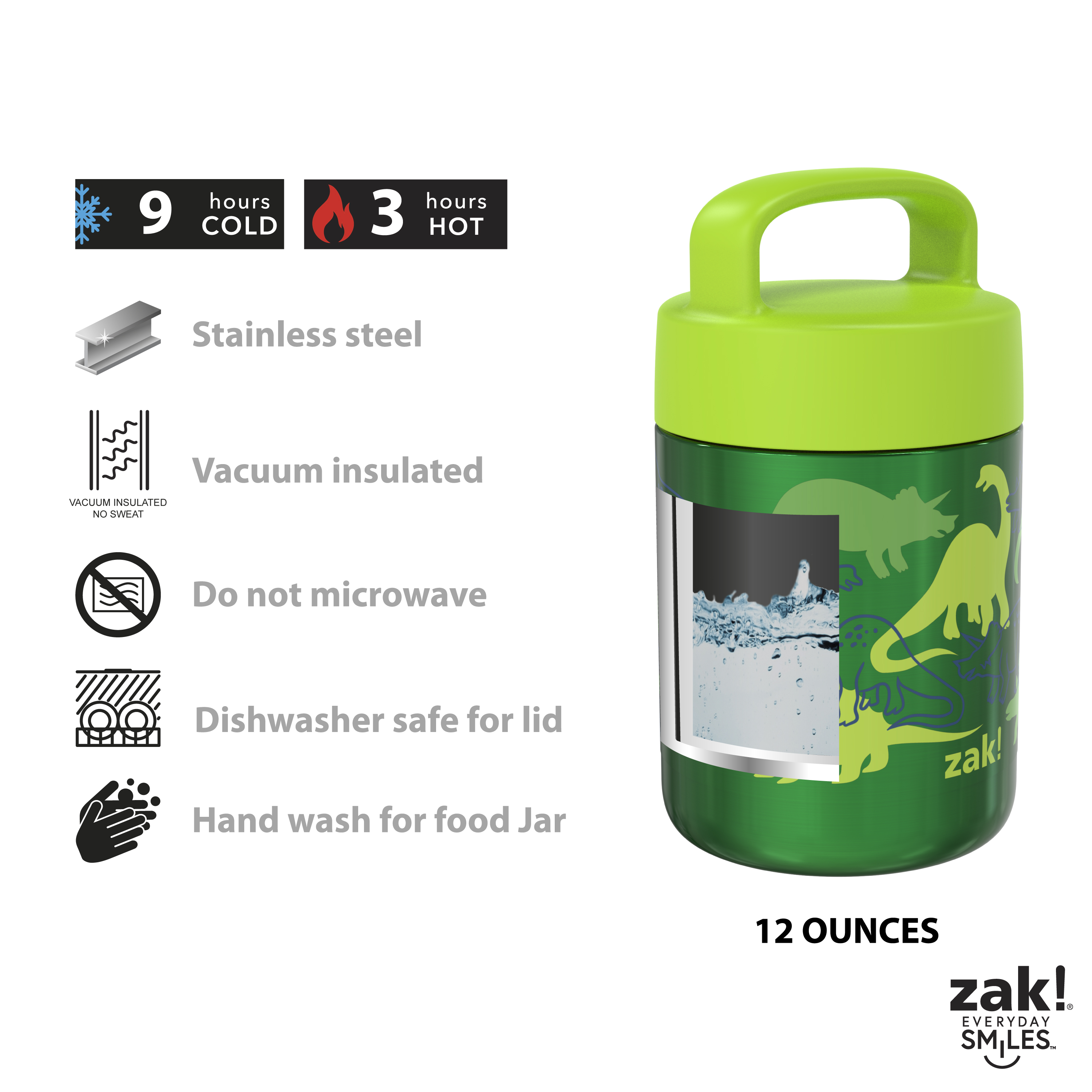 Zak Lunch! Reusable Vacuum Insulated Stainless Steel Food Container, Dinosaurs slideshow image 10