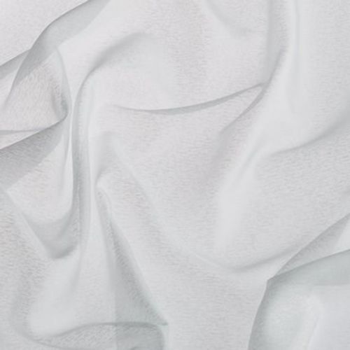 White textile sheet, soft woven fabric, draped and crumpled into gentle folds and creases, creating subtle shadows; close-up view with diffuse, neutral lighting suggesting bedding or a fabric sample.