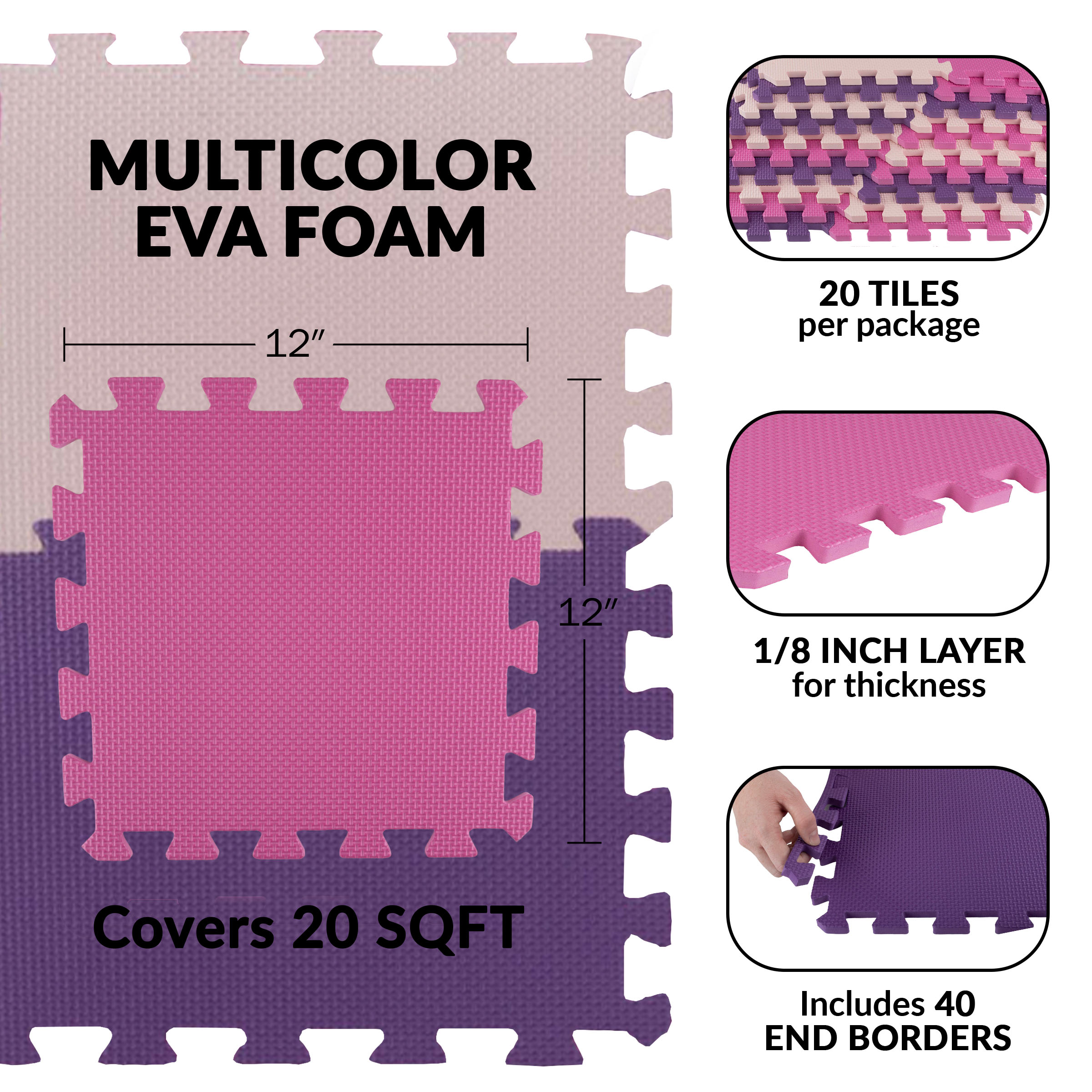 Stalwart 20 Pack EVA Foam Floor Tiles Play Mat, 20sqft Exercise Mat - Picture 13 of 15