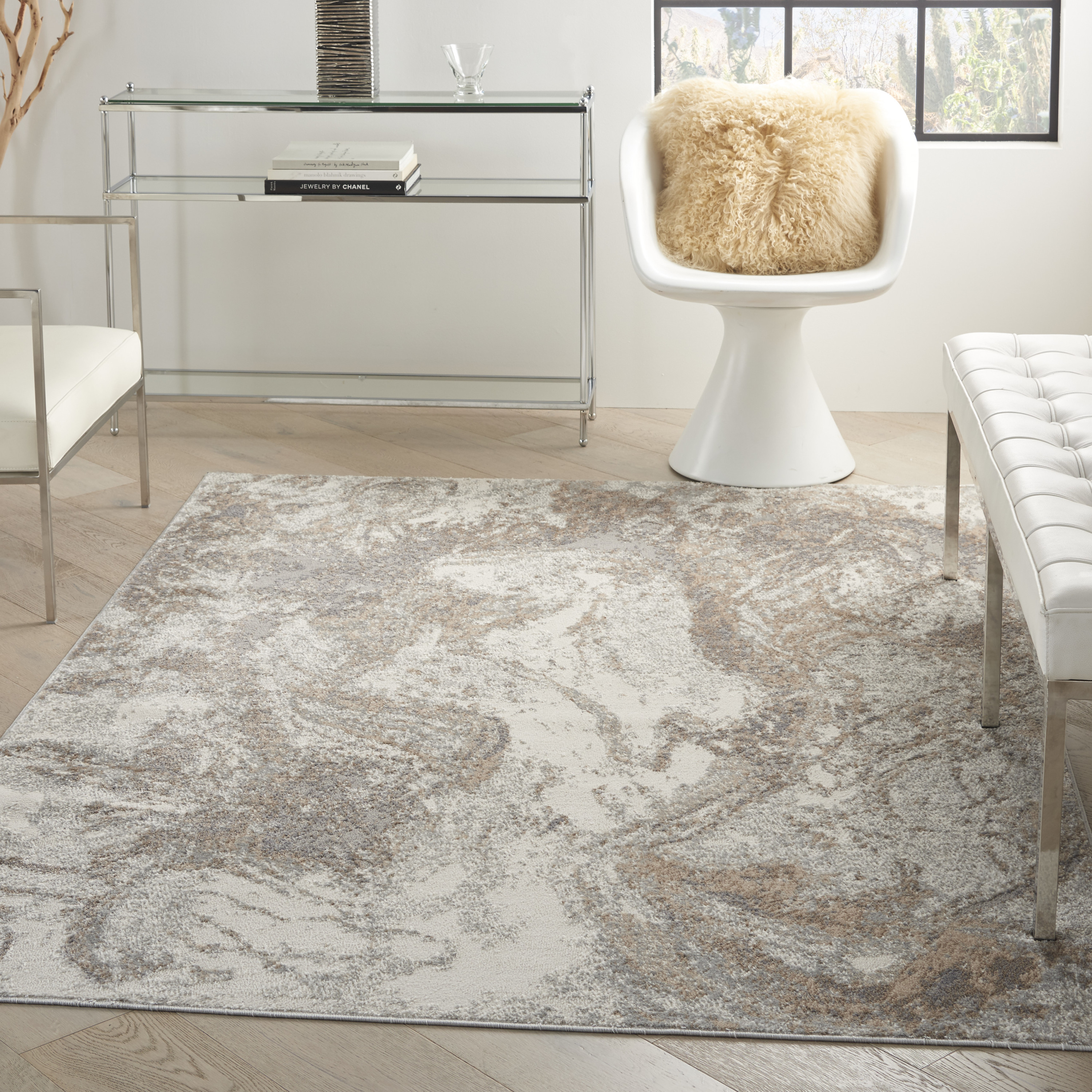 Nourison Elation 4' x 6' Ivory Grey Modern Indoor Rug