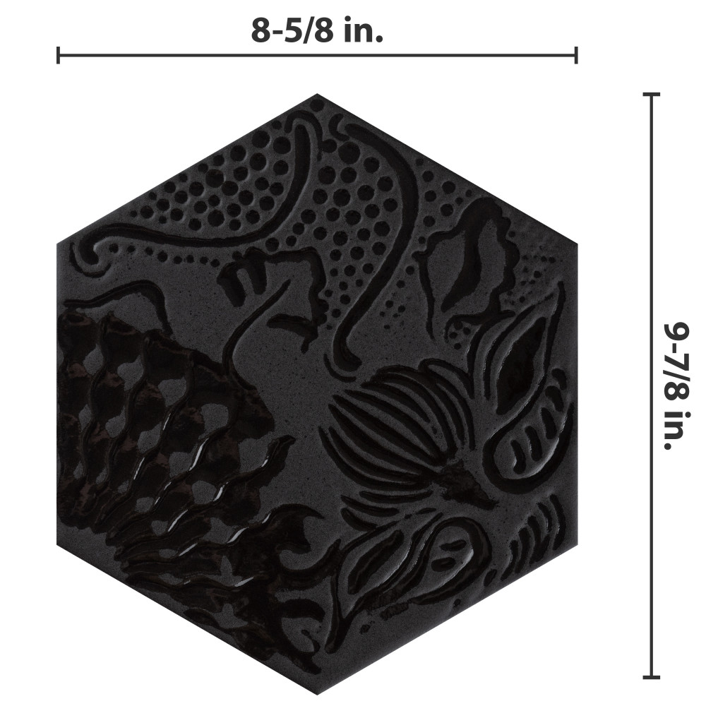Gaudi Lux Hex Black 8-5/8 in. x 9-7/8 in. Porcelain Floor and Wall Tile