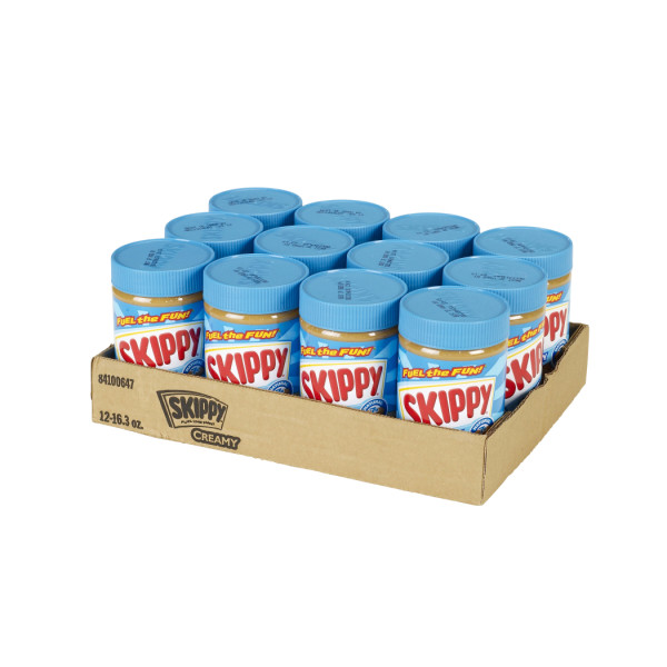 SKIPPY(r) Creamy Peanut Butter, 12/16.3 oz . C1RM - Front Right Open Case (Hi Res)