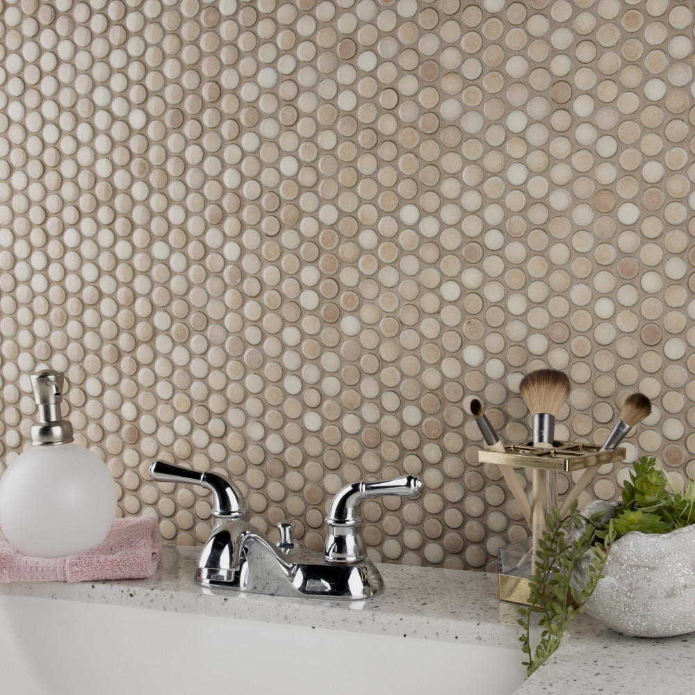Sample – Hudson Penny Round Truffle Porcelain Mosaic Tile