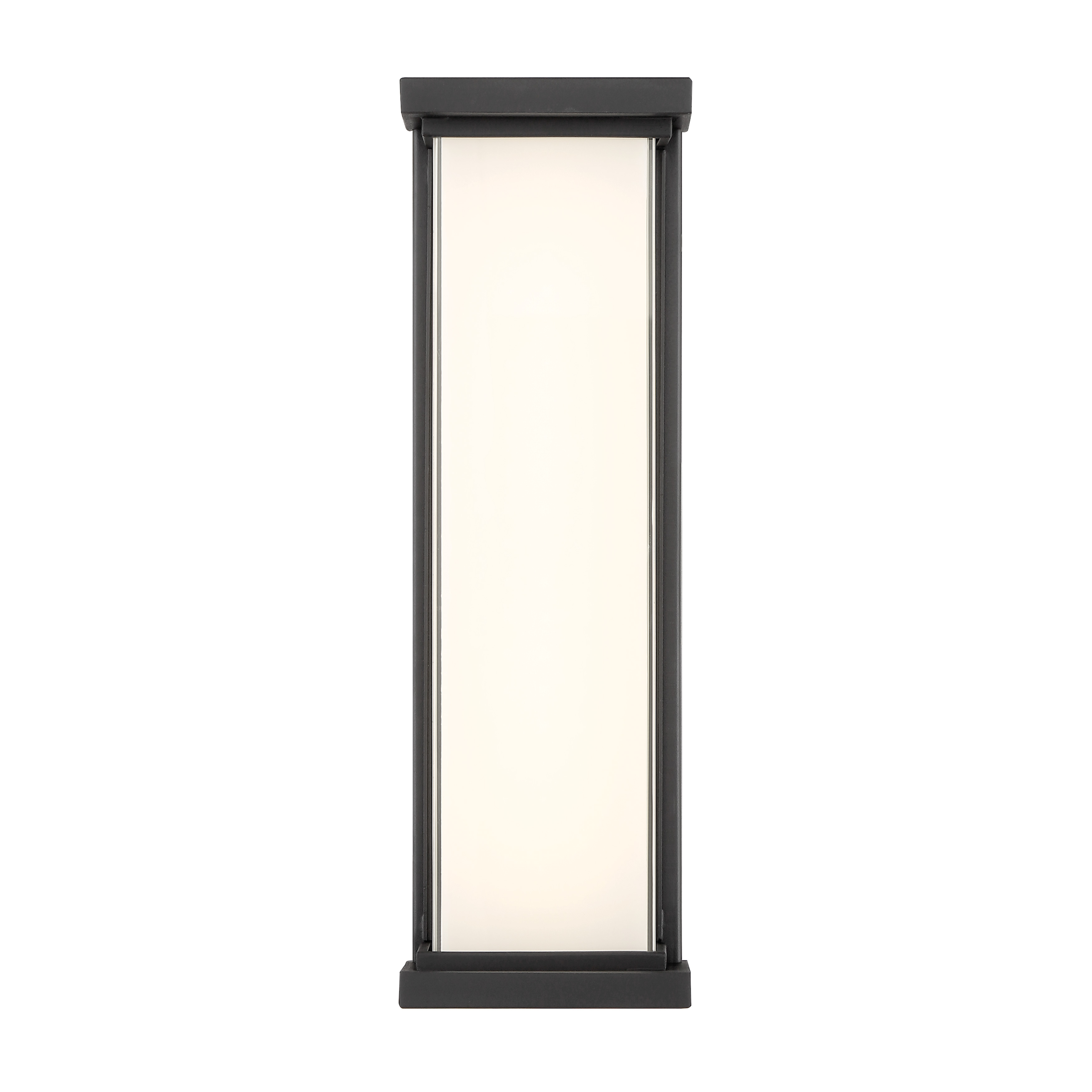 The Caption LED wall sconce combines traditional design with modern LED efficiency. Its frosted aquarium glass shade and sand coal black finish create a sophisticated coastal aesthetic perfect for outdoor spaces. - alternate view