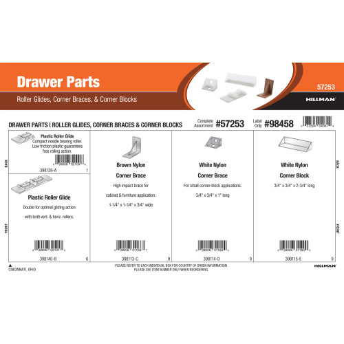 Drawer Parts Assortment (Roller Glides, Corner Braces, & Corner Blocks)