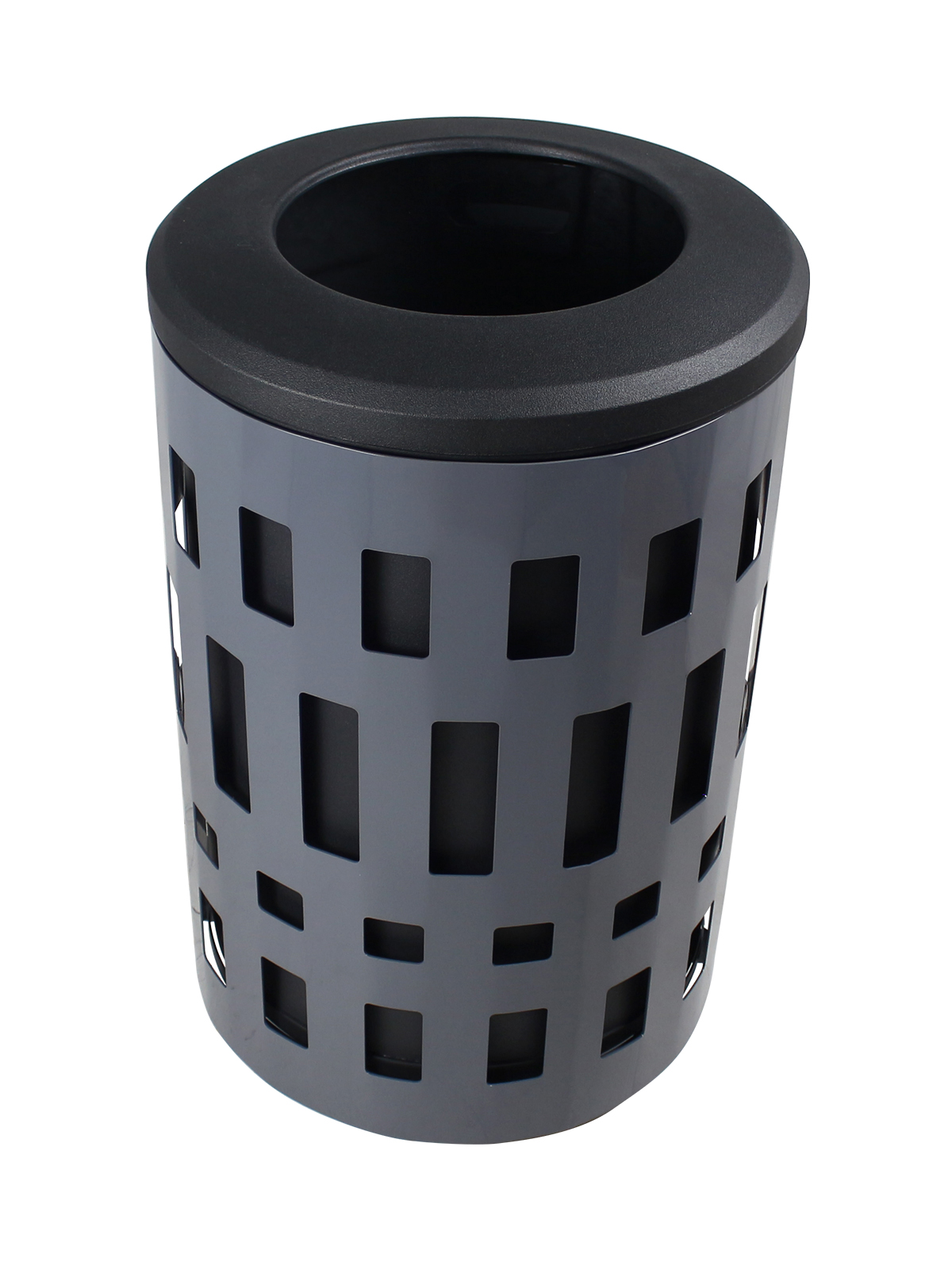 Busch Systems Vancouver single stream waste container with black liner and black standard full open lid