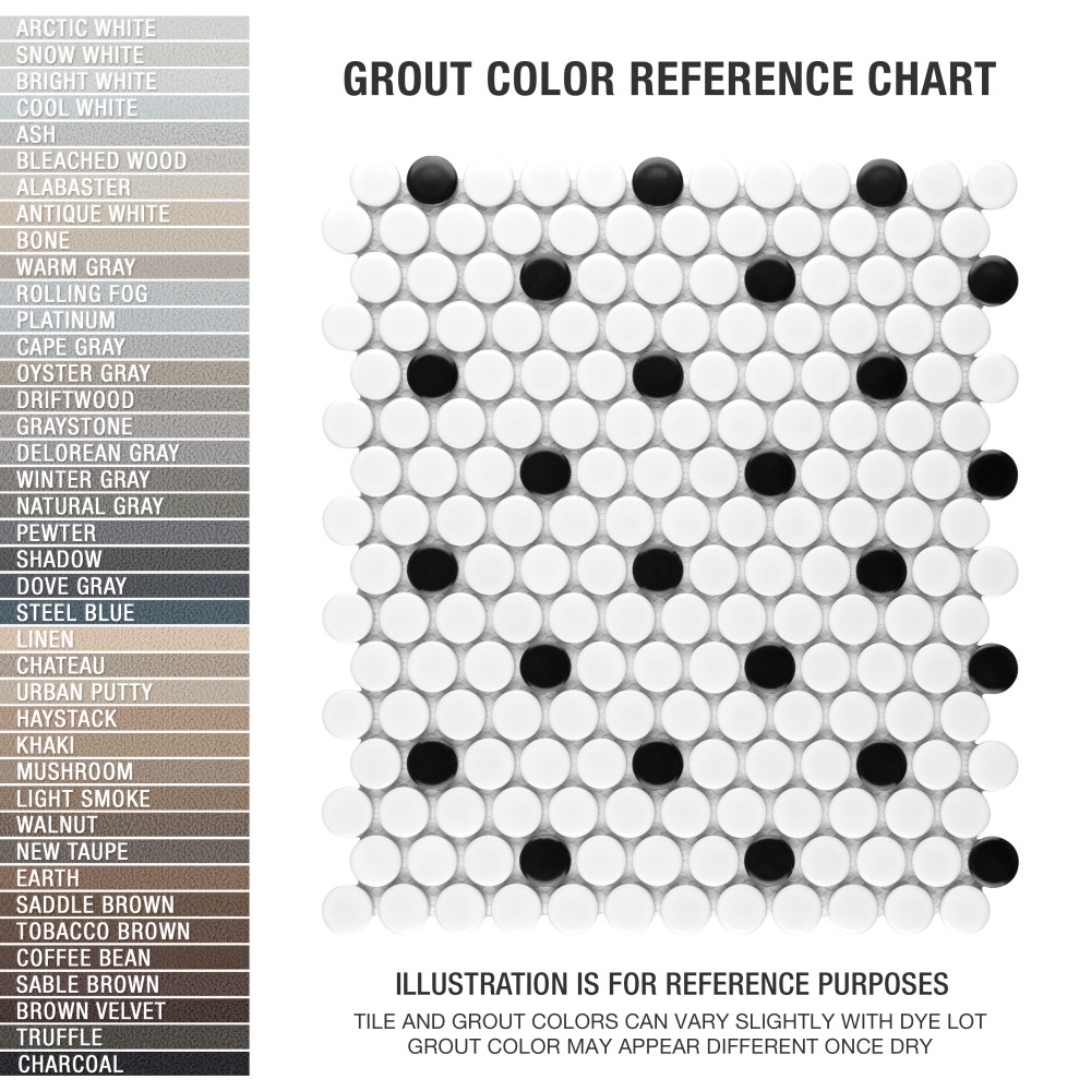 Sample – Metro Penny Matte White w/Black Dot Porcelain Mosaic Tile