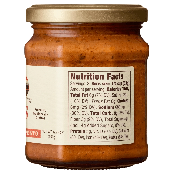 Sun Dried Tomato Pesto Sauce, 6.7 oz - Right Image