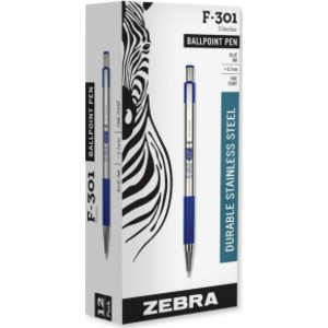 Retractable Ballpoint Pens, Stainless Steel Barrel, 0.7mm Fine Point, Blue Ink, 12 Count
