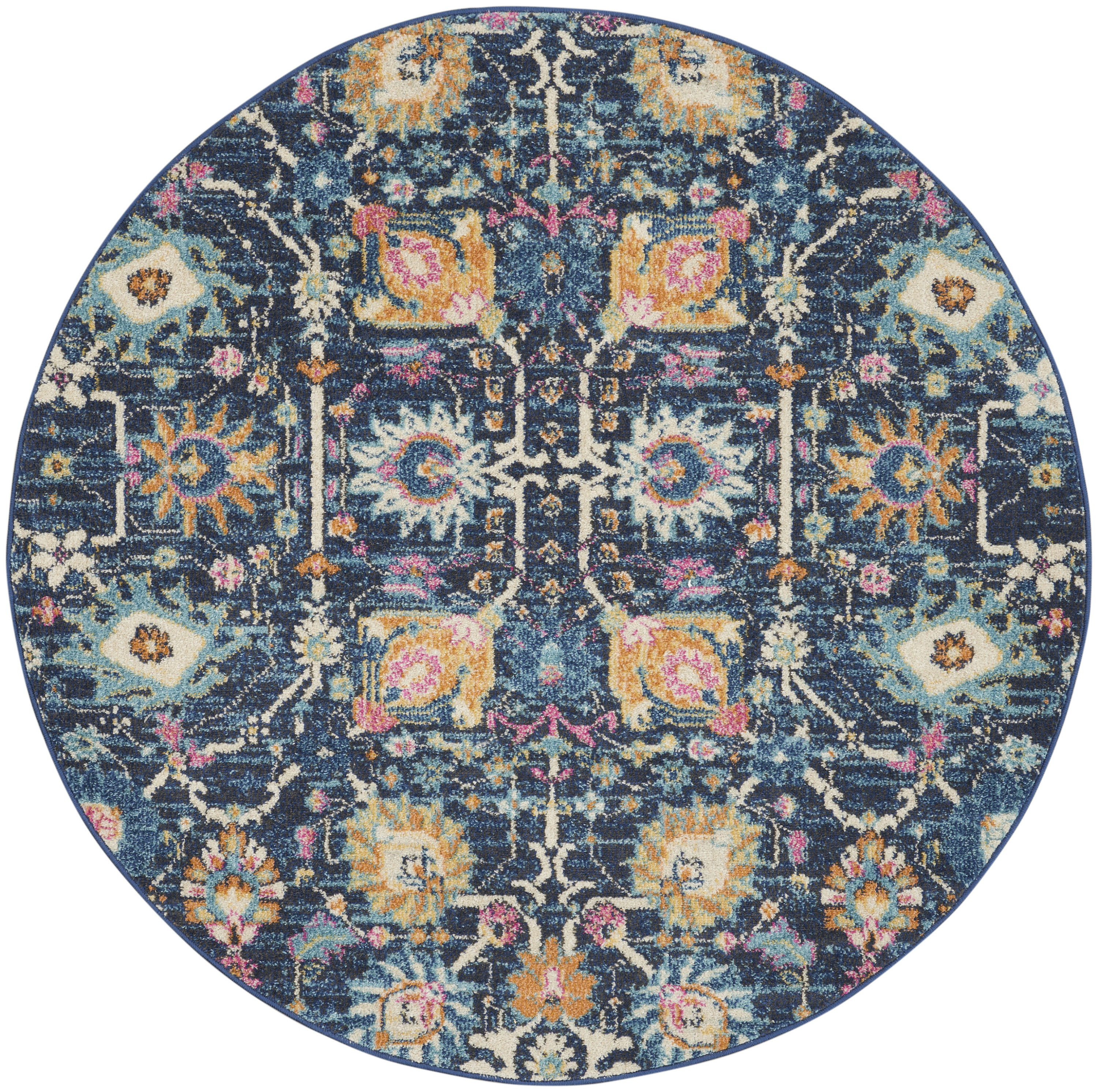 Nourison Passion 5' x Round Navy Bohemian Indoor Rug