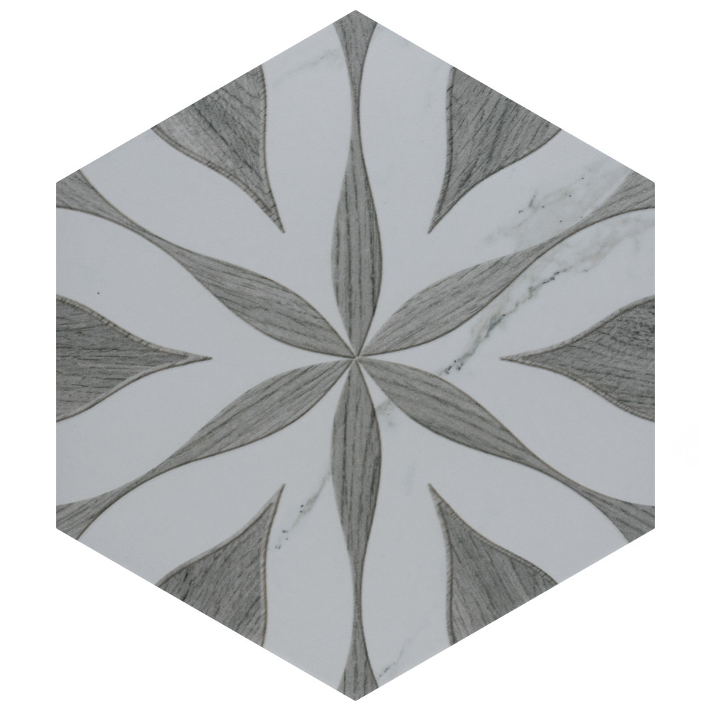 Llama Flower Loire Silver Smoke 8-5/8 in. x 9-7/8 in. Porcelain Floor and Wall Tile