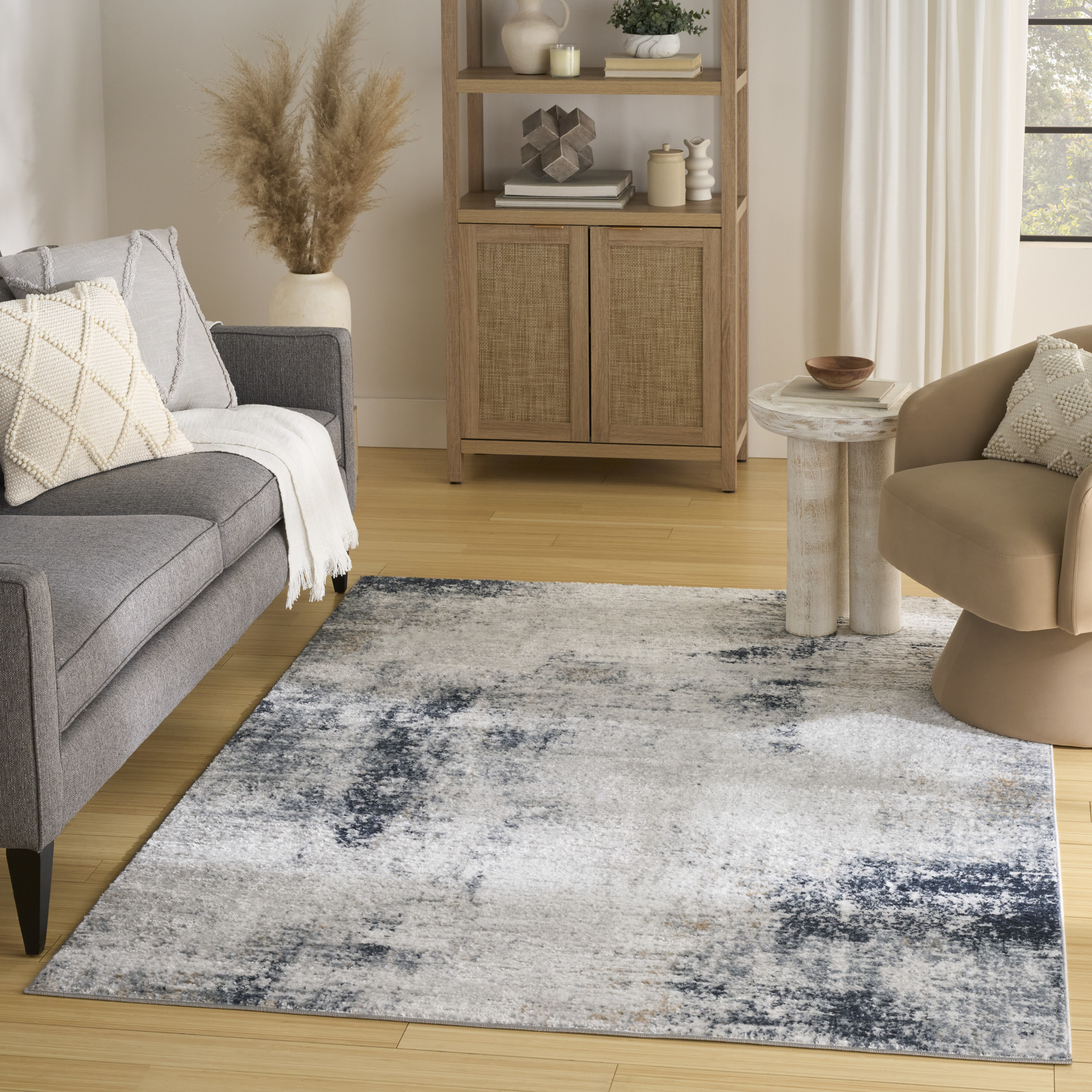 Nourison Dekor 5'3" x 7' Grey Navy Modern Indoor Rug