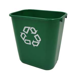 Rubbermaid Commercial, Recycling, 7 gal, Resin, Green, Rectangle, Receptacle