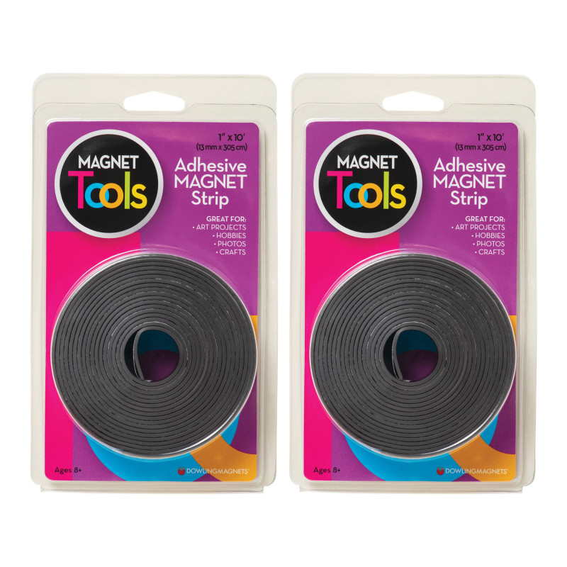 Adhesive Magnet Strip Rolls, 1 in x 10 ft, Pack of 2