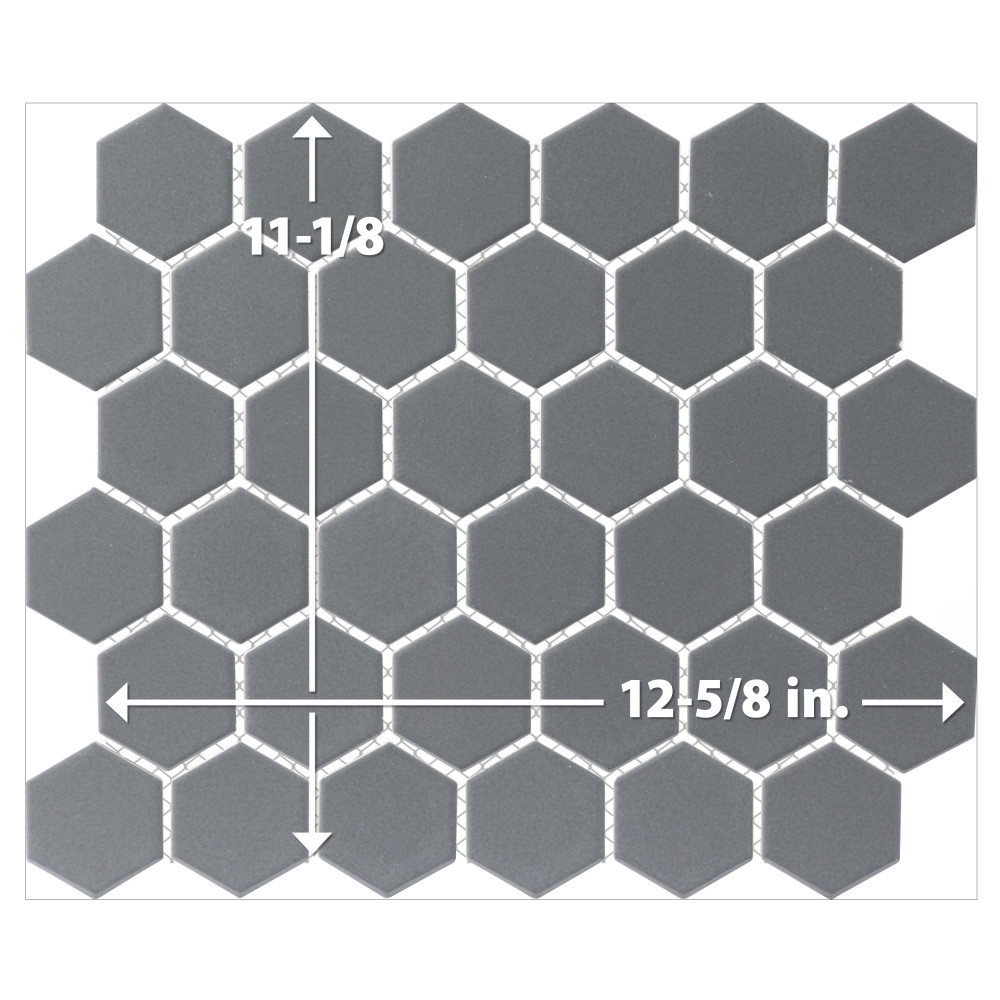 Metro 2″ Hex Glossy Grey 11-1/8 in. x 12-5/8 in. Porcelain Mosaic Tile