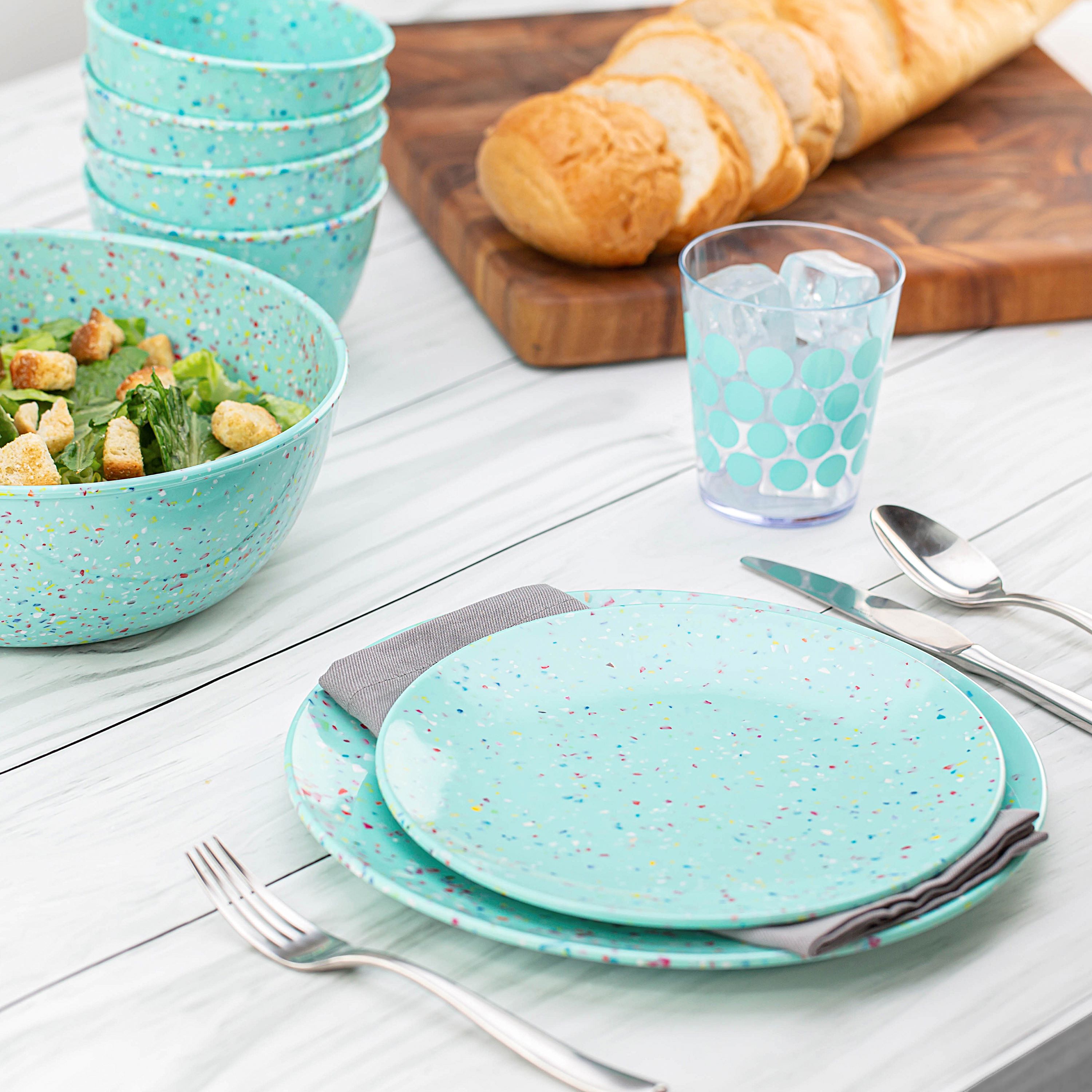Confetti Dinnerware Set, Mint, 12-piece set slideshow image 4 Confetti Dinnerware Set, Mint, 12-piece set slideshow image 4
