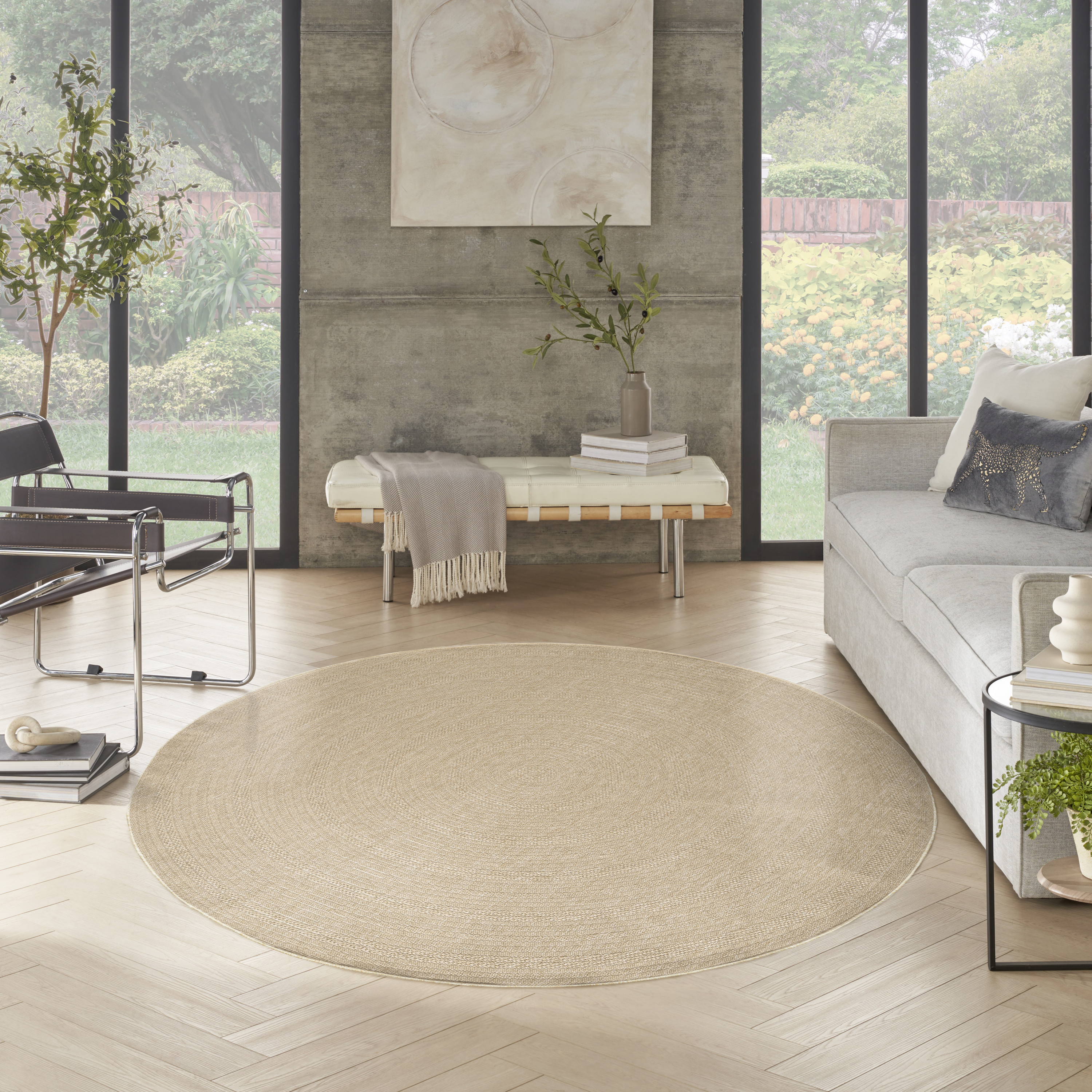 Nourison Tulum 8' x Round Taupe Ivory Outdoor Rug